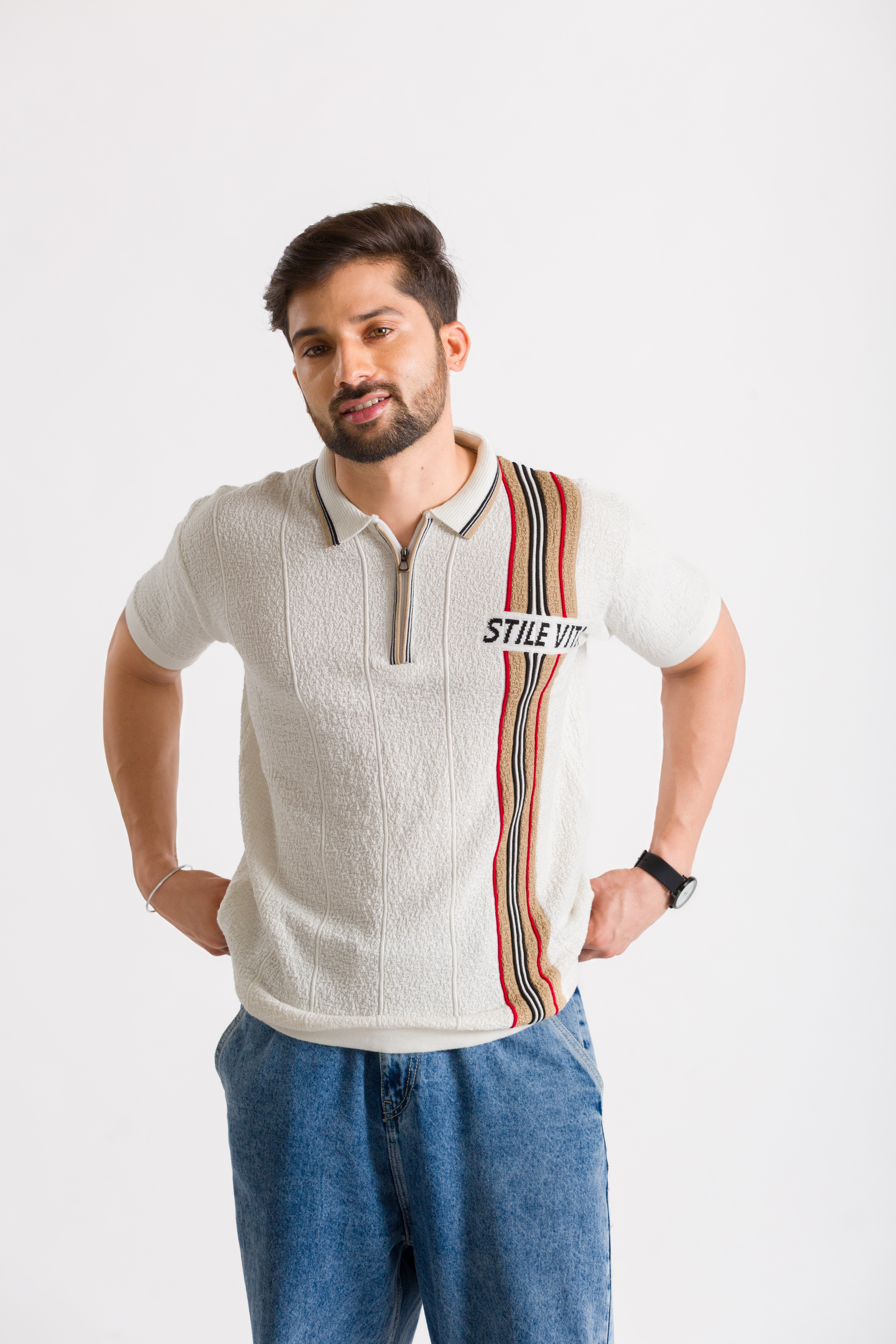 Knitted White Polo T-Shirt